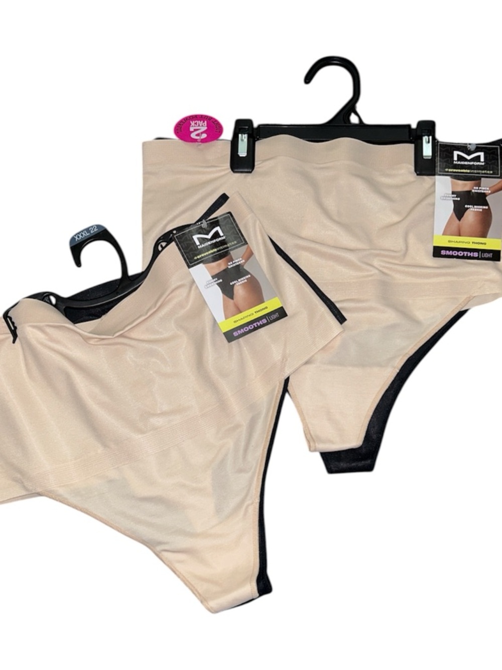 Maidenform  Beige and Black High-Waist Smoothing Thongs 4pair 2XL